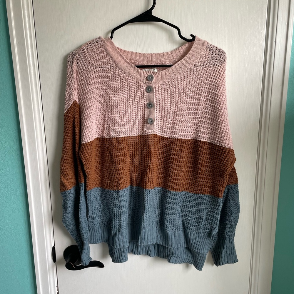 American Eagle Outfitters Pink, Brown, and Blue Sweater